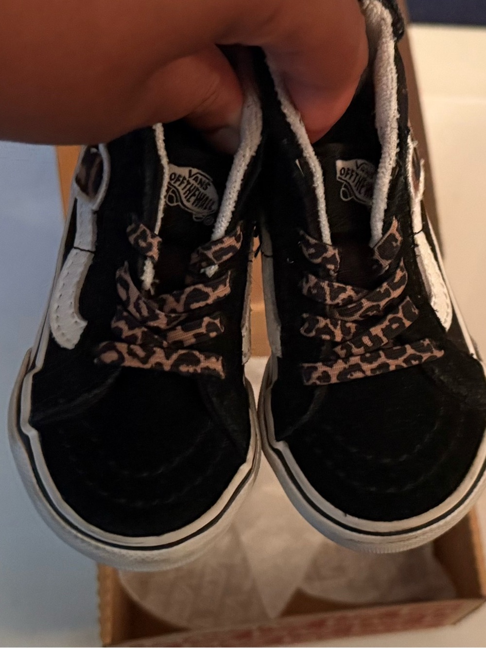 Vans Kids Black Suede High-Top Sneakers with Leopard Laces